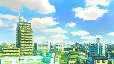 都会の展望とマンション【背景素材（夕方差分＋空くり抜きセット）】