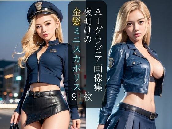 [91 photos] AI gravure image collection Blonde miniskirt police on the street at dawn