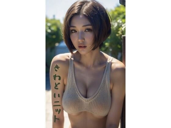 AI beauty slideshow: Rigid women&apos;s knitwear that shows off her shoulders