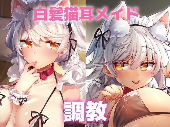 White hair cat ears maid set