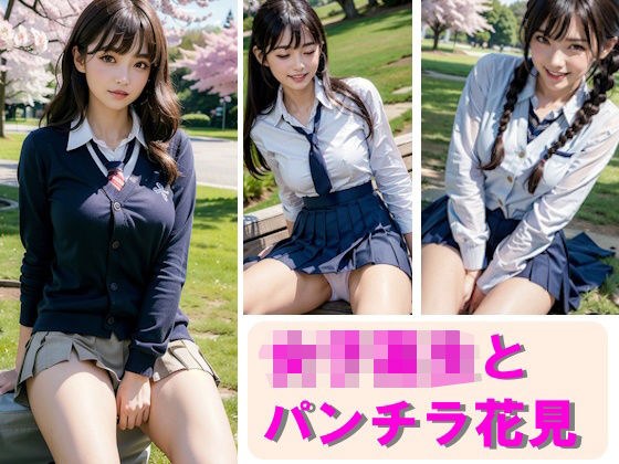 Panty shot cherry blossom viewing with schoolgirls - AI gravure beauty -