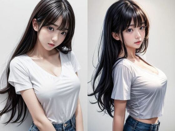 [Free] [Free] Black hair / Long hair / Moderate breast size / White T-shirt / ``Real/live-action&apos;&apos; photo book with cleavage emphasis