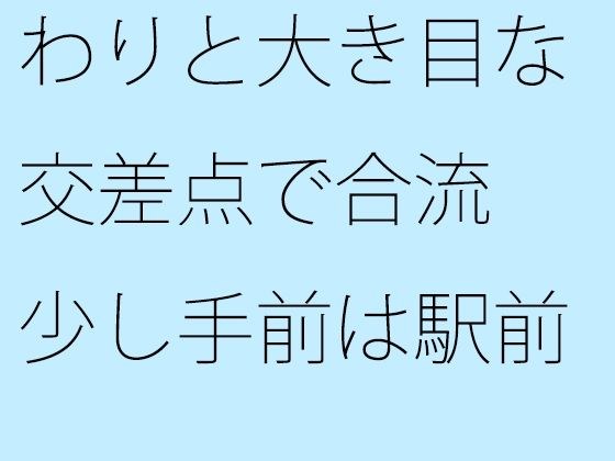 わりと大き目な交差点で合流 少し手前は駅前歩道の草むら・・・ メイン画像