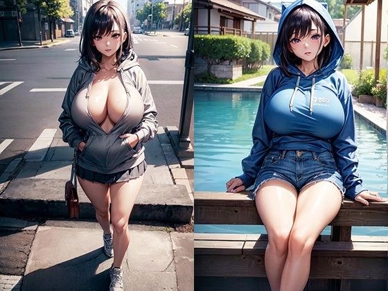 Beautiful woman, big breasts and hoodie メイン画像