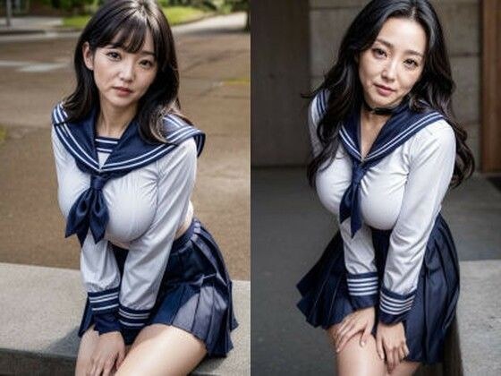 &quot;Real/live-action&quot; photo collection of clothed breasts and cleavage of black-haired mature married women in their 30s/40s/50s with regular to big breasts wearing sailor suits