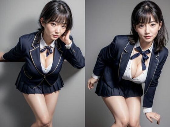 30s/40s/50s normal breasts to big breasts black-haired mature housewife wearing JK blazer uniform's clothed breasts and cleavage "Real/Live-action" photo collection メイン画像