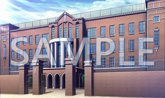 [Background material] School exterior (open gate) (6175_bg03b) [With time difference]