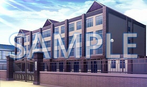 [Background material] School exterior (closed gate) (6199_bg04a) [With time difference]