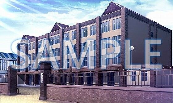 [Background material] School exterior (open gate) (6199_bg04b) [With time difference]